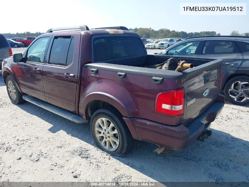 2007 Ford Explorer Sport Trac Limited VIN: 1FMEU33K07UA19512 Lot: 40714516