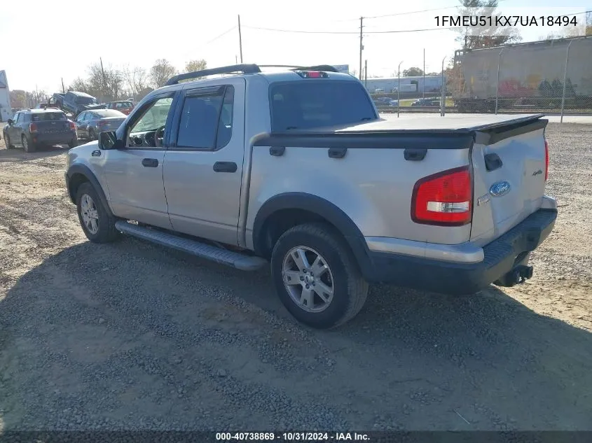 2007 Ford Explorer Sport Trac Xlt VIN: 1FMEU51KX7UA18494 Lot: 40738869