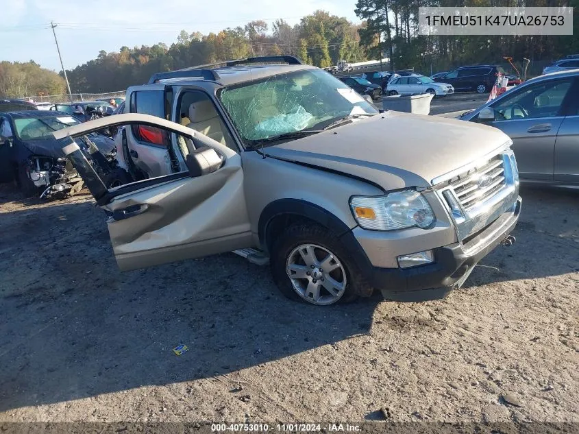 2007 Ford Explorer Sport Trac Xlt VIN: 1FMEU51K47UA26753 Lot: 40753010