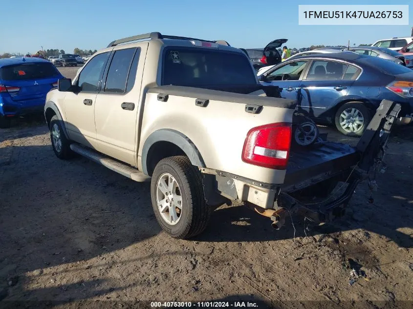 2007 Ford Explorer Sport Trac Xlt VIN: 1FMEU51K47UA26753 Lot: 40753010