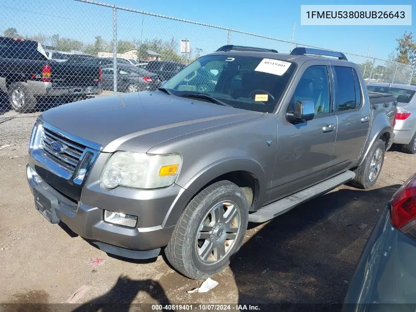 2008 Ford Explorer Sport Trac Limited VIN: 1FMEU53808UB26643 Lot: 40519401