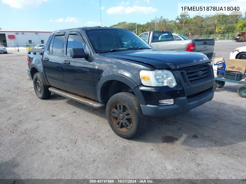 2008 Ford Explorer Sport Trac Xlt VIN: 1FMEU51878UA18040 Lot: 40747866