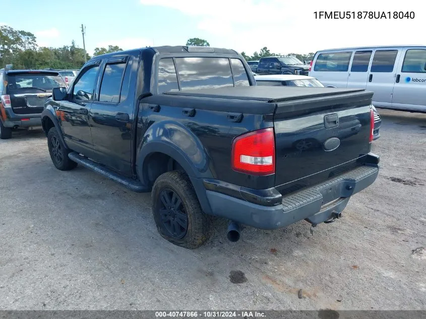 2008 Ford Explorer Sport Trac Xlt VIN: 1FMEU51878UA18040 Lot: 40747866