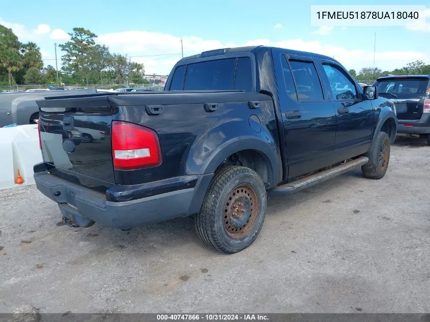 2008 Ford Explorer Sport Trac Xlt VIN: 1FMEU51878UA18040 Lot: 40747866