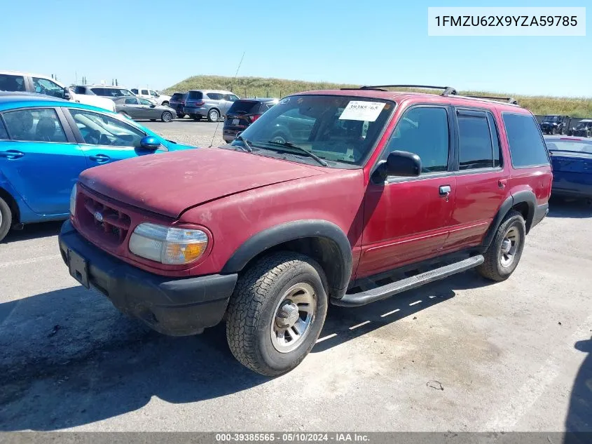 2000 Ford Explorer Xls VIN: 1FMZU62X9YZA59785 Lot: 39385565