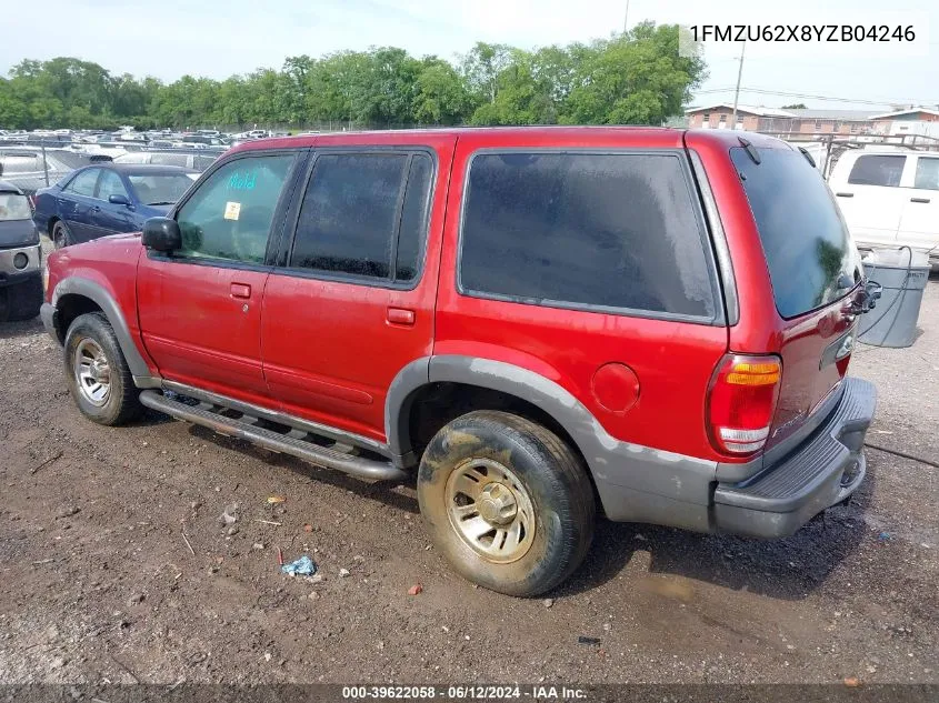 2000 Ford Explorer Xls VIN: 1FMZU62X8YZB04246 Lot: 39622058