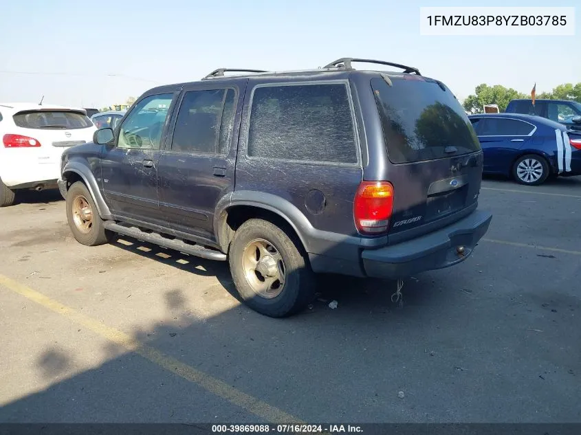 2000 Ford Explorer Xlt VIN: 1FMZU83P8YZB03785 Lot: 39869088