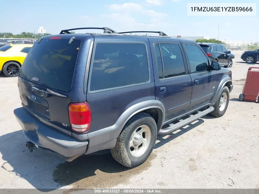 2000 Ford Explorer Xlt VIN: 1FMZU63E1YZB59666 Lot: 40033327