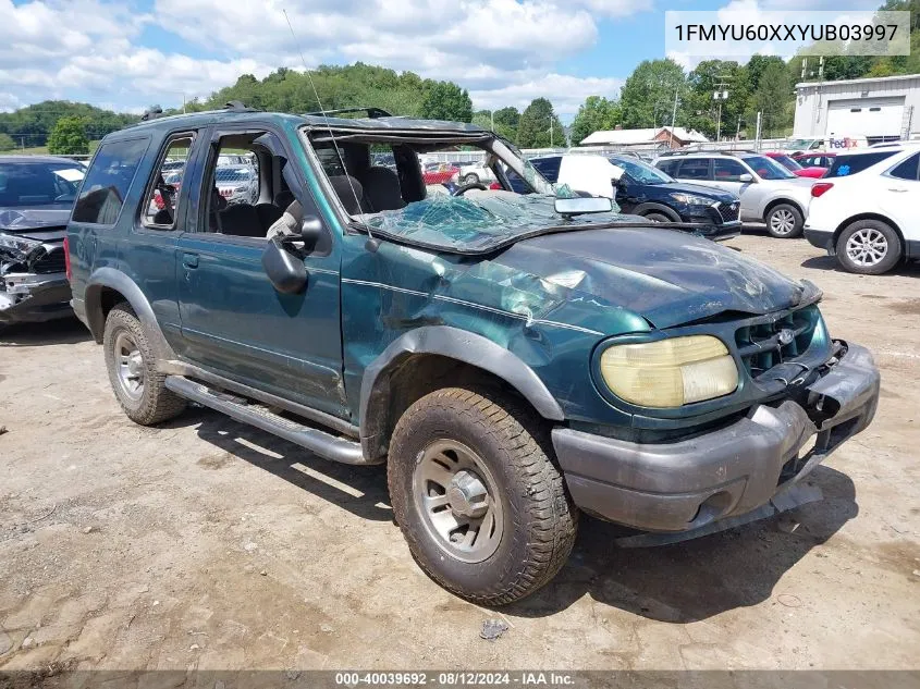 2000 Ford Explorer Sport VIN: 1FMYU60XXYUB03997 Lot: 40039692