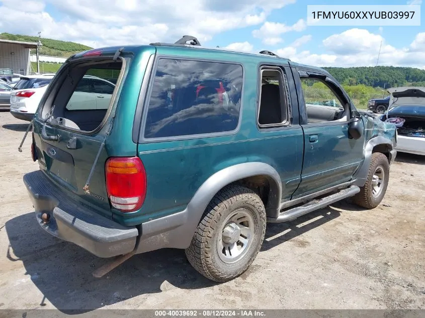 2000 Ford Explorer Sport VIN: 1FMYU60XXYUB03997 Lot: 40039692