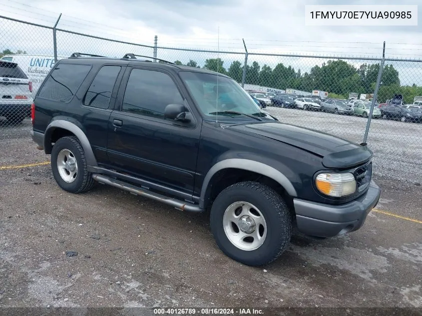 2000 Ford Explorer Sport VIN: 1FMYU70E7YUA90985 Lot: 40126789