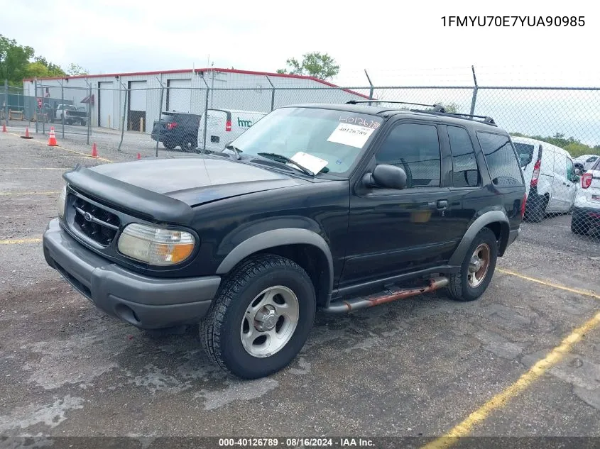 2000 Ford Explorer Sport VIN: 1FMYU70E7YUA90985 Lot: 40126789