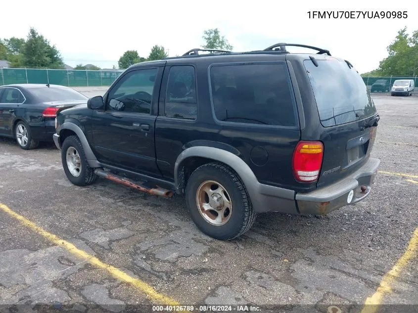 2000 Ford Explorer Sport VIN: 1FMYU70E7YUA90985 Lot: 40126789