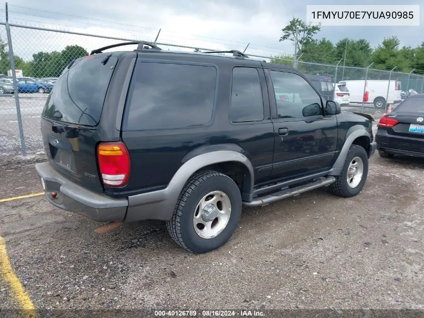 2000 Ford Explorer Sport VIN: 1FMYU70E7YUA90985 Lot: 40126789