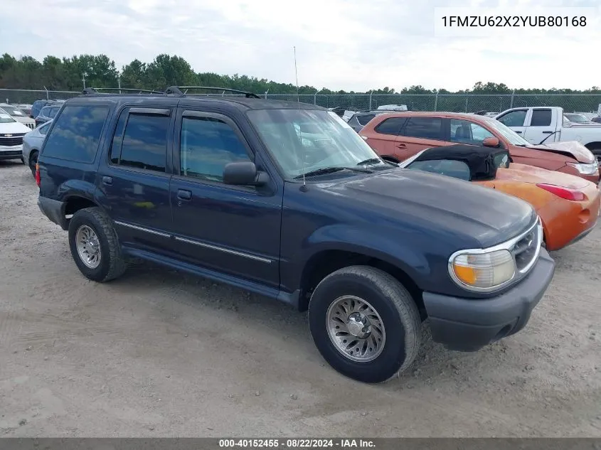 2000 Ford Explorer Xls VIN: 1FMZU62X2YUB80168 Lot: 40152455