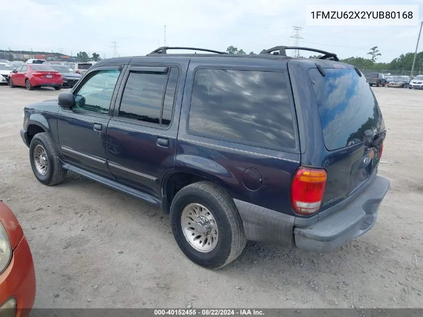 2000 Ford Explorer Xls VIN: 1FMZU62X2YUB80168 Lot: 40152455