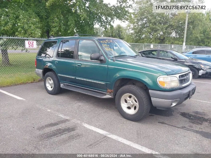 2000 Ford Explorer Xlt VIN: 1FMZU73E8YZC56742 Lot: 40168516