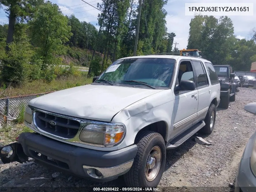 2000 Ford Explorer Xlt VIN: 1FMZU63E1YZA41651 Lot: 40280422