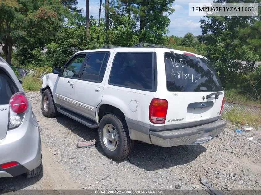 2000 Ford Explorer Xlt VIN: 1FMZU63E1YZA41651 Lot: 40280422