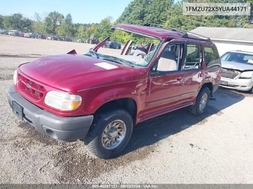 2000 Ford Explorer Xls VIN: 1FMZU72X5YUA44171 Lot: 40297121