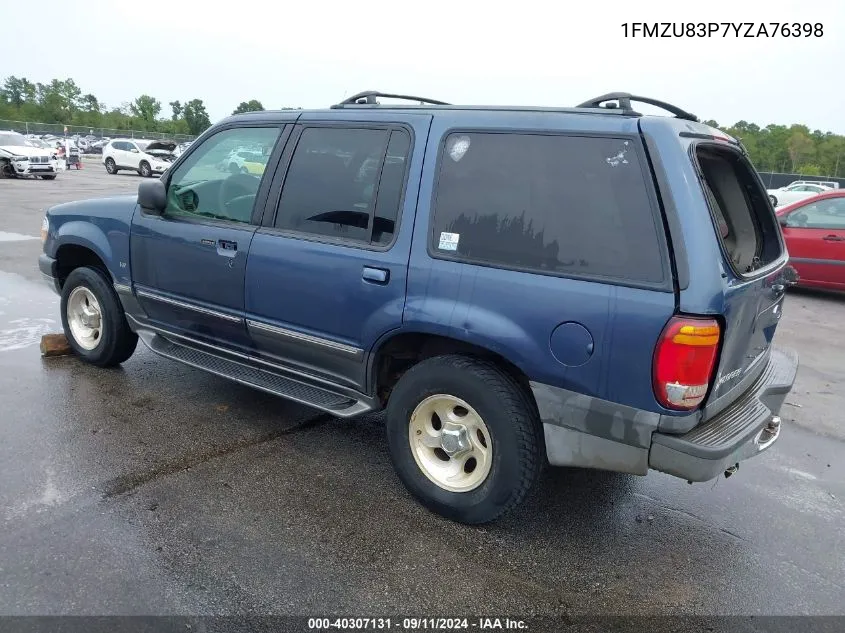 2000 Ford Explorer Xlt VIN: 1FMZU83P7YZA76398 Lot: 40307131