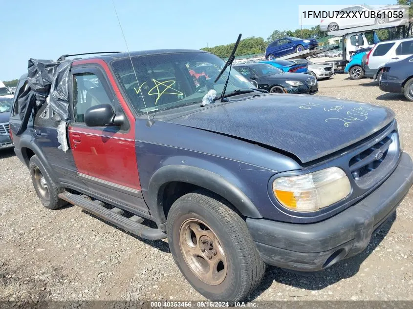 2000 Ford Explorer Xls VIN: 1FMDU72XXYUB61058 Lot: 40353466