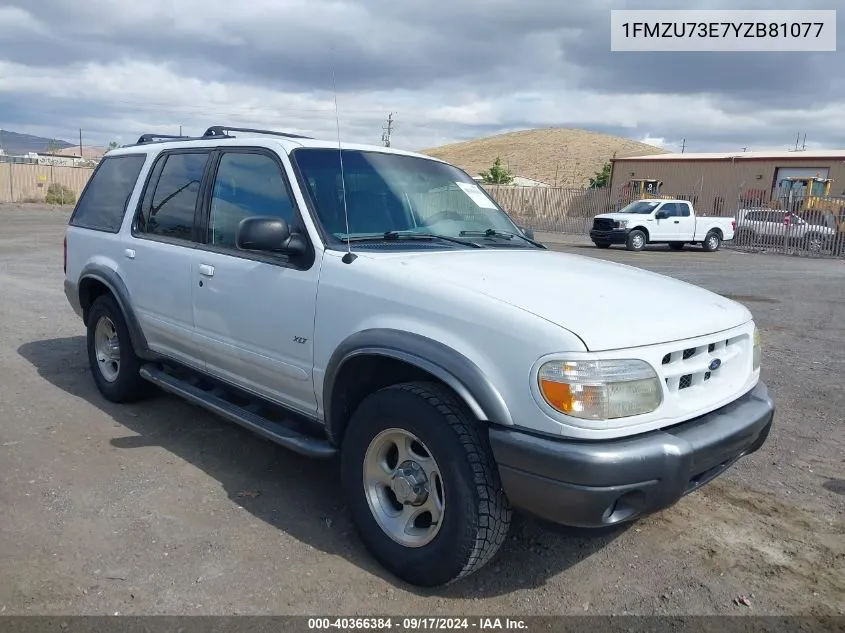 2000 Ford Explorer Xlt VIN: 1FMZU73E7YZB81077 Lot: 40366384