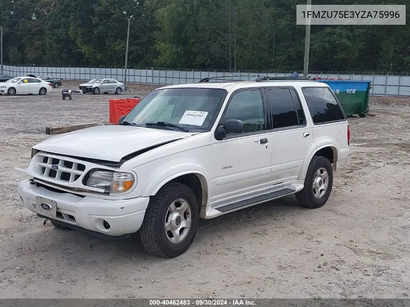 2000 Ford Explorer Limited VIN: 1FMZU75E3YZA75996 Lot: 40462483