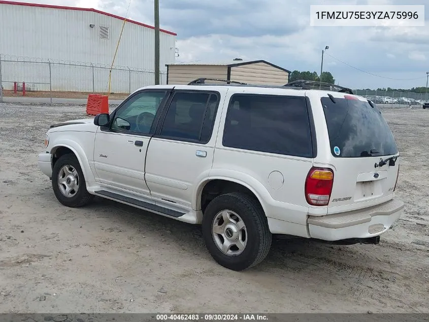 2000 Ford Explorer Limited VIN: 1FMZU75E3YZA75996 Lot: 40462483