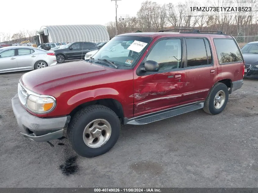 2000 Ford Explorer Xlt VIN: 1FMZU73E1YZA18523 Lot: 40749026