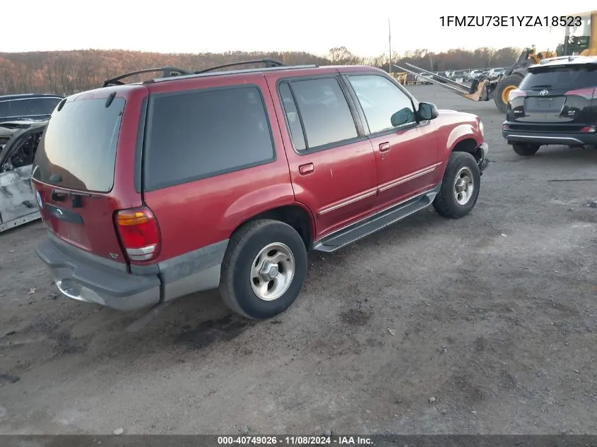 2000 Ford Explorer Xlt VIN: 1FMZU73E1YZA18523 Lot: 40749026