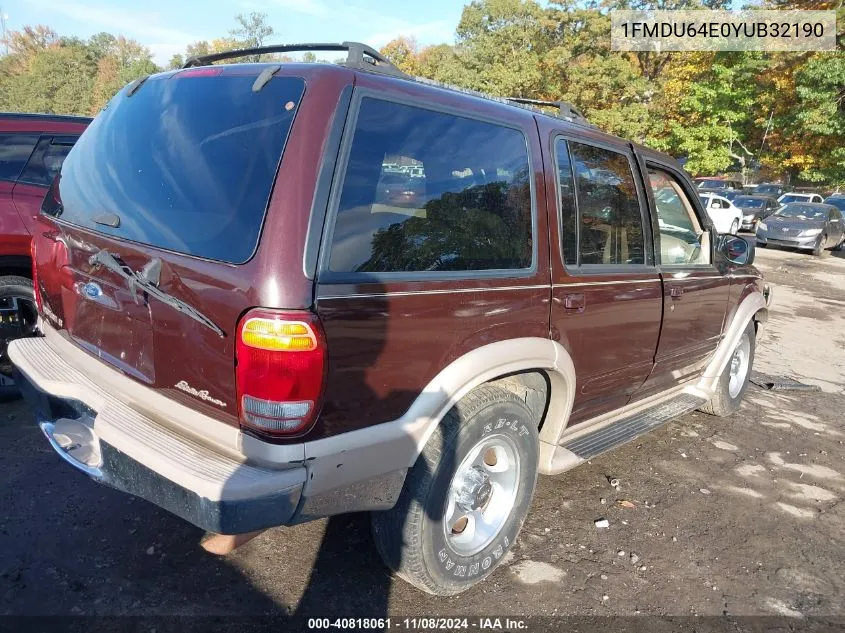 2000 Ford Explorer Eddie Bauer VIN: 1FMDU64E0YUB32190 Lot: 40818061