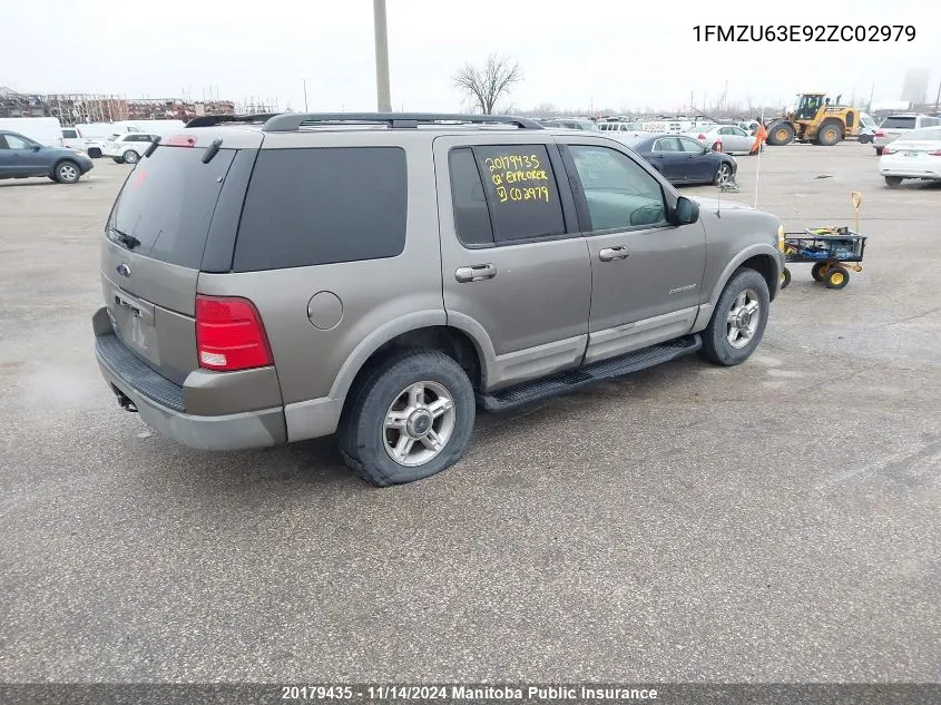 2002 Ford Explorer Xlt VIN: 1FMZU63E92ZC02979 Lot: 20179435