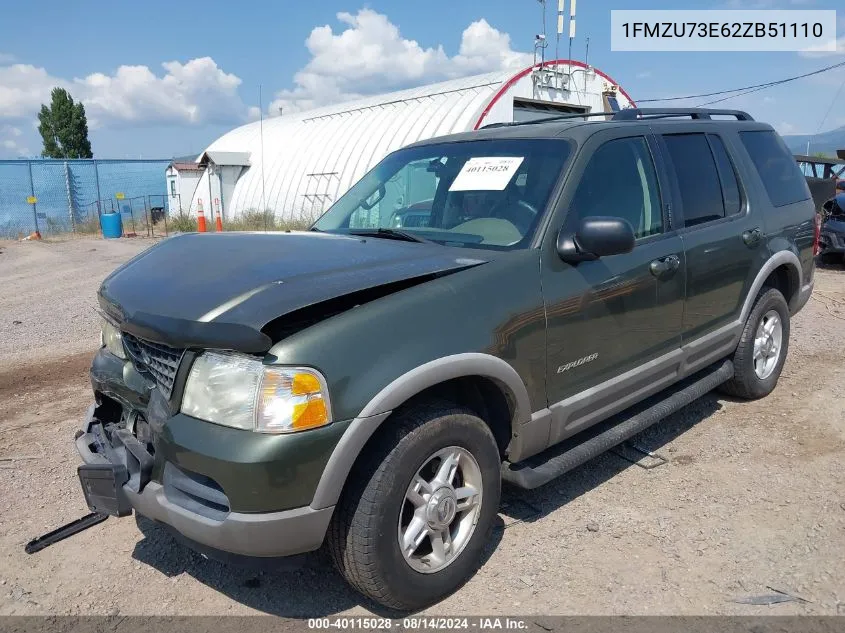 2002 Ford Explorer Xlt VIN: 1FMZU73E62ZB51110 Lot: 40115028