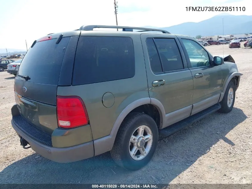 2002 Ford Explorer Xlt VIN: 1FMZU73E62ZB51110 Lot: 40115028