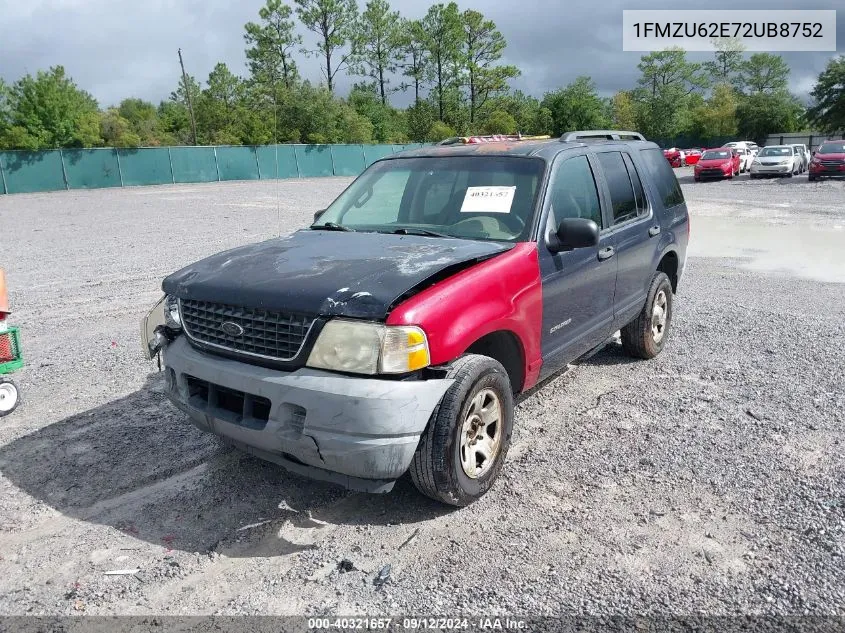 2002 Ford Explorer Xls VIN: 1FMZU62E72UB8752 Lot: 40321657