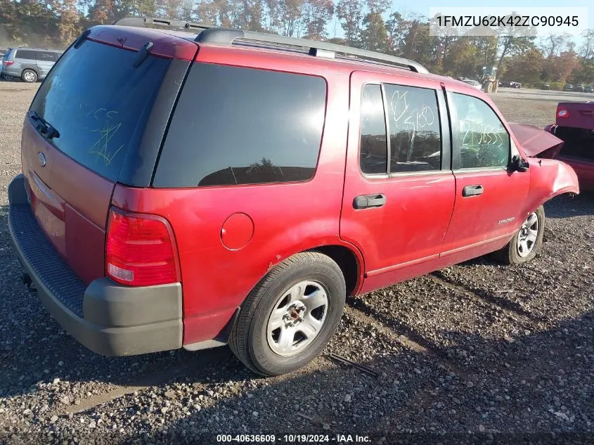 2002 Ford Explorer Xls VIN: 1FMZU62K42ZC90945 Lot: 40636609