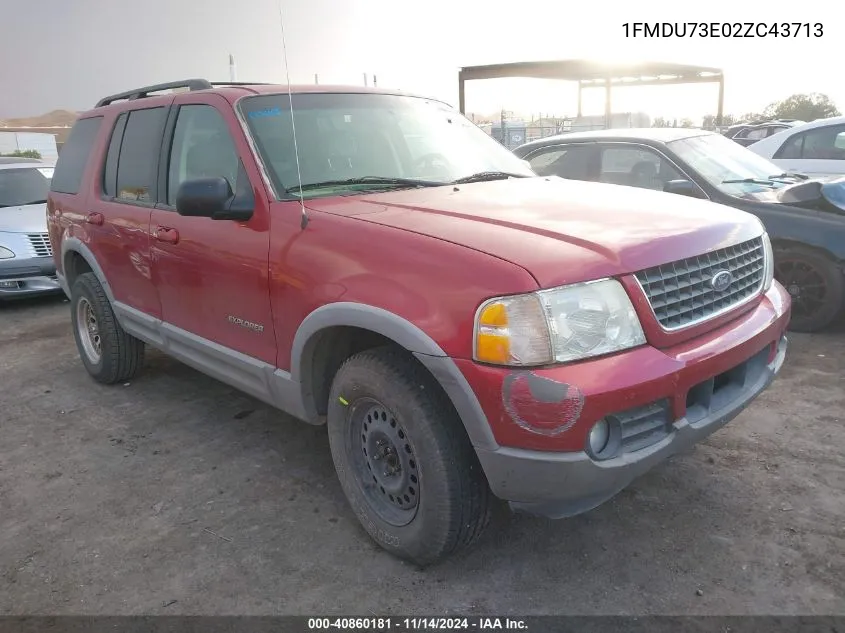 2002 Ford Explorer Xlt VIN: 1FMDU73E02ZC43713 Lot: 40860181