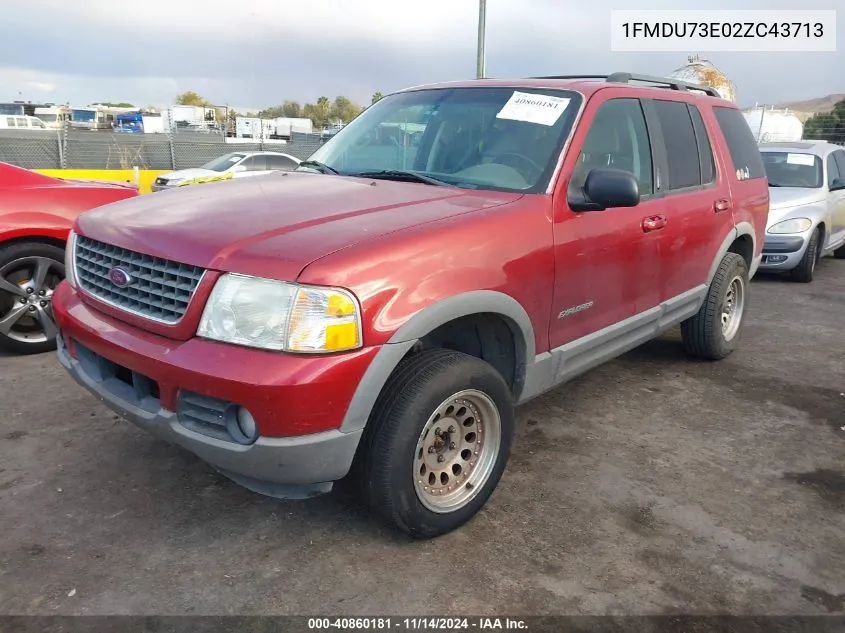 2002 Ford Explorer Xlt VIN: 1FMDU73E02ZC43713 Lot: 40860181