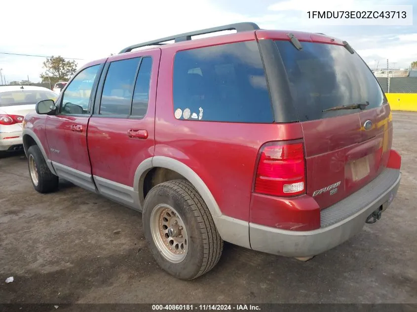 2002 Ford Explorer Xlt VIN: 1FMDU73E02ZC43713 Lot: 40860181