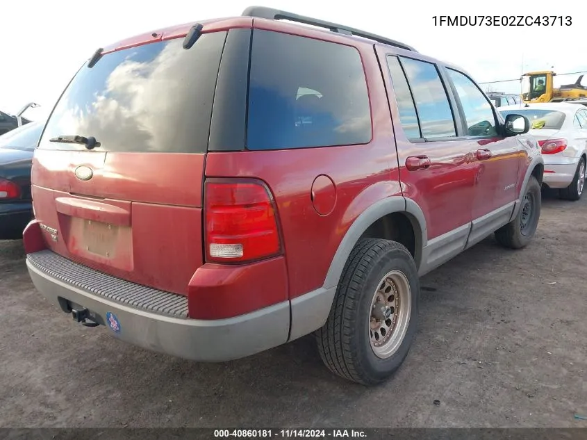 2002 Ford Explorer Xlt VIN: 1FMDU73E02ZC43713 Lot: 40860181