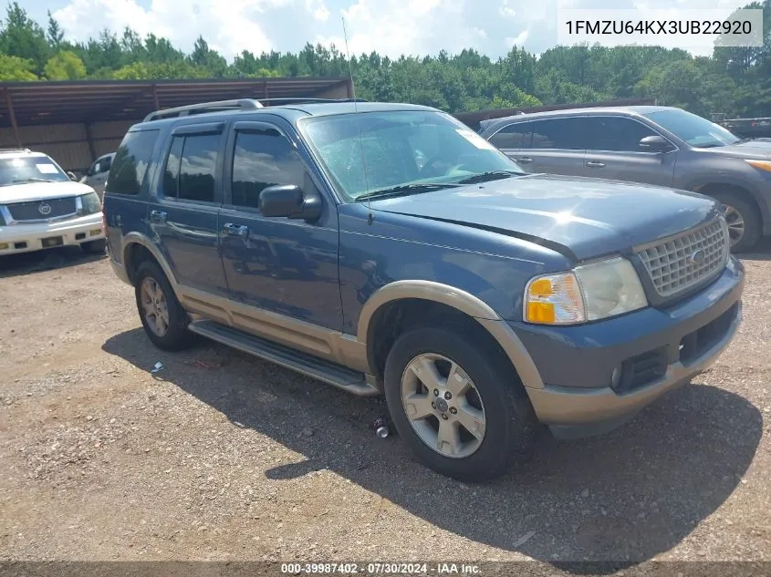 2003 Ford Explorer Eddie Bauer VIN: 1FMZU64KX3UB22920 Lot: 39987402