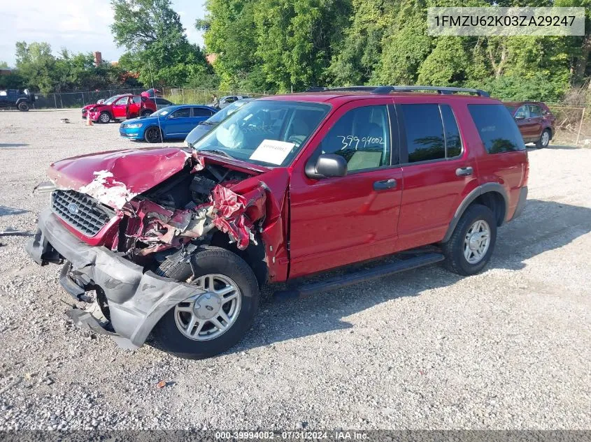 2003 Ford Explorer Xls VIN: 1FMZU62K03ZA29247 Lot: 39994002