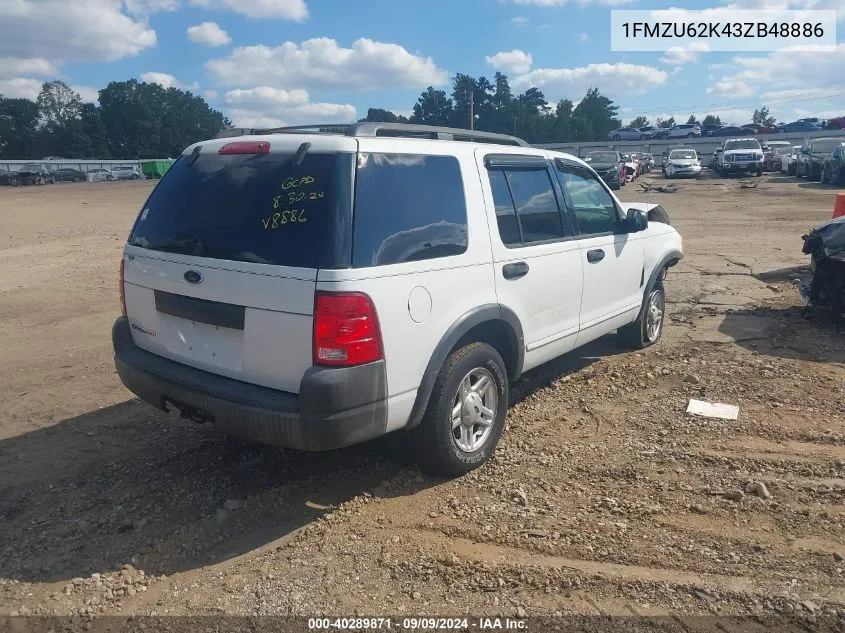 2003 Ford Explorer Xls VIN: 1FMZU62K43ZB48886 Lot: 40289871