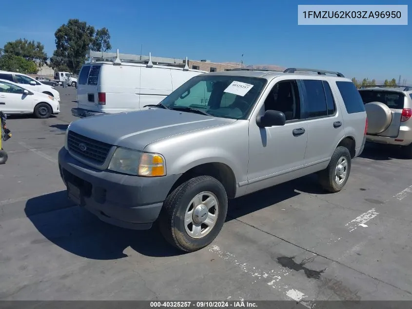 2003 Ford Explorer Xls VIN: 1FMZU62K03ZA96950 Lot: 40325257