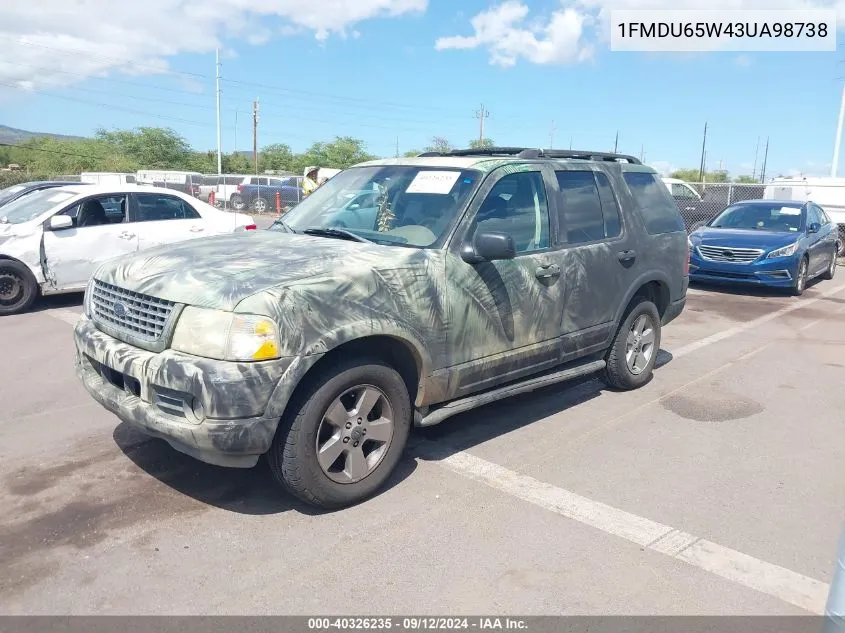 2003 Ford Explorer Limited VIN: 1FMDU65W43UA98738 Lot: 40326235