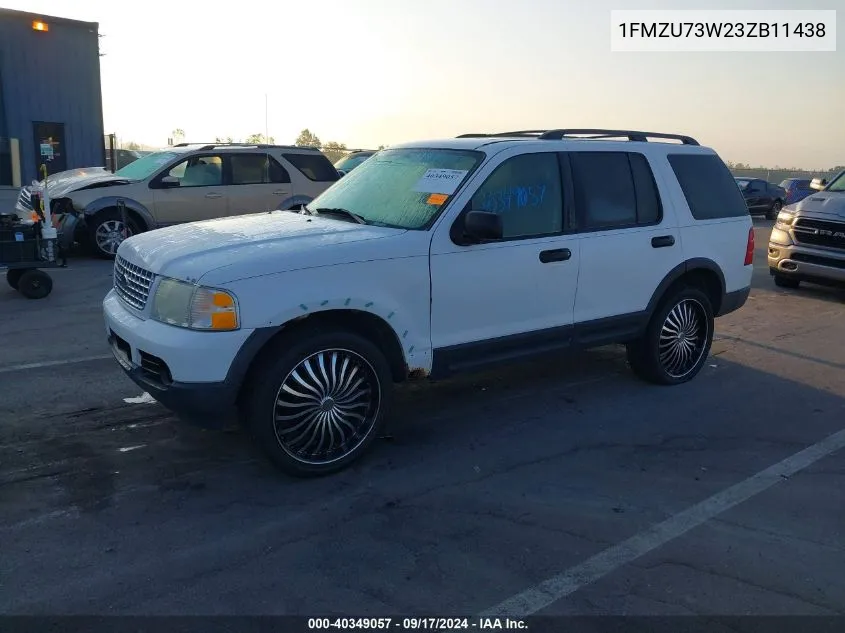 2003 Ford Explorer Xlt/Xlt Sport/Nbx VIN: 1FMZU73W23ZB11438 Lot: 40349057