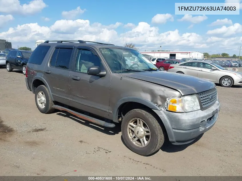 2003 Ford Explorer Xls VIN: 1FMZU72K63UA74003 Lot: 40531605