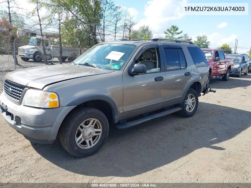 2003 Ford Explorer Xls VIN: 1FMZU72K63UA74003 Lot: 40531605