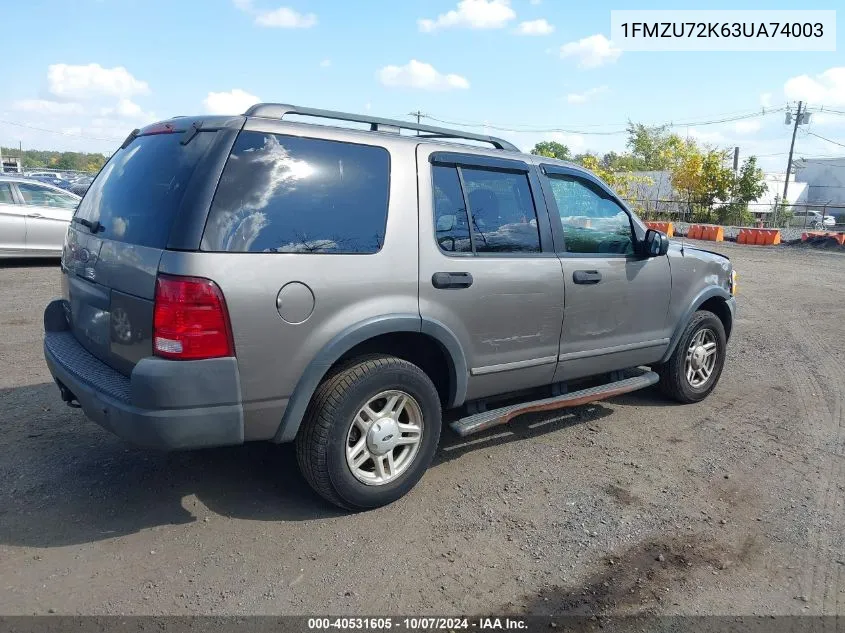 2003 Ford Explorer Xls VIN: 1FMZU72K63UA74003 Lot: 40531605